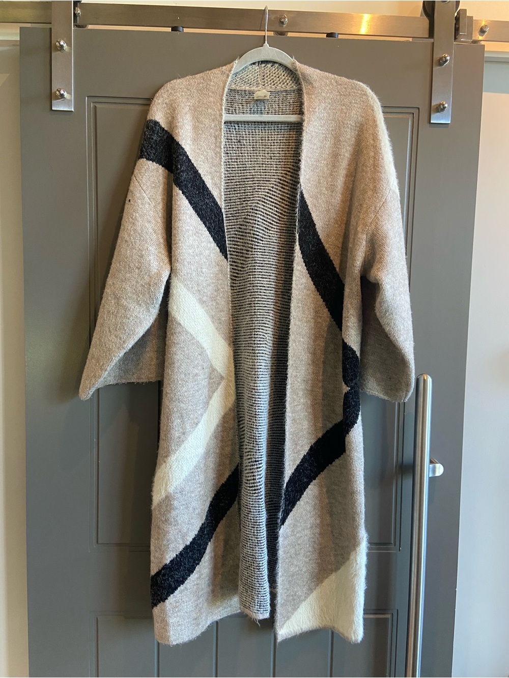 Anthropologie Beige, Black & Cream Geometric Open-Front Cardigan